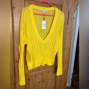 Express x Olivia Culpo Collaboration Lightweight Yellow V-Neck Sweater NWT Sz M